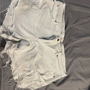 Distressed White Denim Shorts